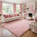 Amdrebio Pink Area Rug 6x9 for Girls Bedroom, Large Shag Fluffy Rugs for Living Room Decor, Cute Fuzzy Furry Carpet for Kids, Baby, Teen, Classroom, Nursery, Soft Plush Floor Rug for Playroom, Office