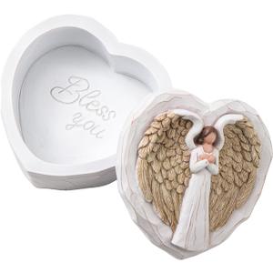 Angel Gifts for Women, Angel Figurines Small Keepsake Box - Bless You Guardian Angel Memorial Gift for Loss of Dad Mom Grandparent - Rosary Box Thanksgiving Christmas Home Decor