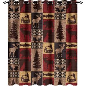 Rustic Black Bear Curtains,Vintage Farmhouse Cabin Elk Tree Plaid Room Darkening Blackout Window Curtains with Grommets,Energy Efficient Window Treatment for Living Room 42x45in (42"W x 45"L (Pack of 1), Style-1w7lr4qpk9nkg)