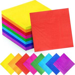 Yahenda 320 Pieces 8 Colors Rainbow Cocktail Napkin Disposable Beverage Paper Assorted Colors Party Napkins for Wedding Dinner Brithday Dessert Candy Party(10 x 10 Inches,Colorful)