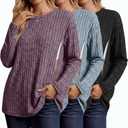 3 Pack Women's Nursing Shirts for Breastfeeding Zipper Ribbed Maternity Tops Lightweight Oversized Sweater (Large, Purple, Blue Gray, Black)
