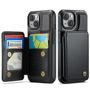 Vinich for iPhone 15 Wallet Case with Card Holder, RFID Blocking for iPhone 15 Case for Women Men, Durable Kickstand Shockproof Phone Case for iPhone 15, Black