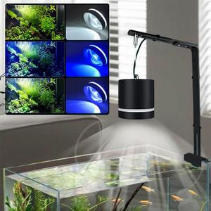 LIYAOLI LED Aquarium Light - Clip On Full Spectrum Fish Tank Light with Adjustable Height for Planted Tanks, Coral Reef, Saltwater/Freshwater, 3 Color Modes - White/Blue/Combo (Black)