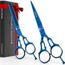 Suvorna Professional Hair Scissors with Thinning Shears | 2 Pcs Hair Shears | J2 Japanese Stainless Steel Hair Cutting Scissors | 5.5" Hair Shear Professional - tijeras de peluqueria profesional. (Blue Titanium)