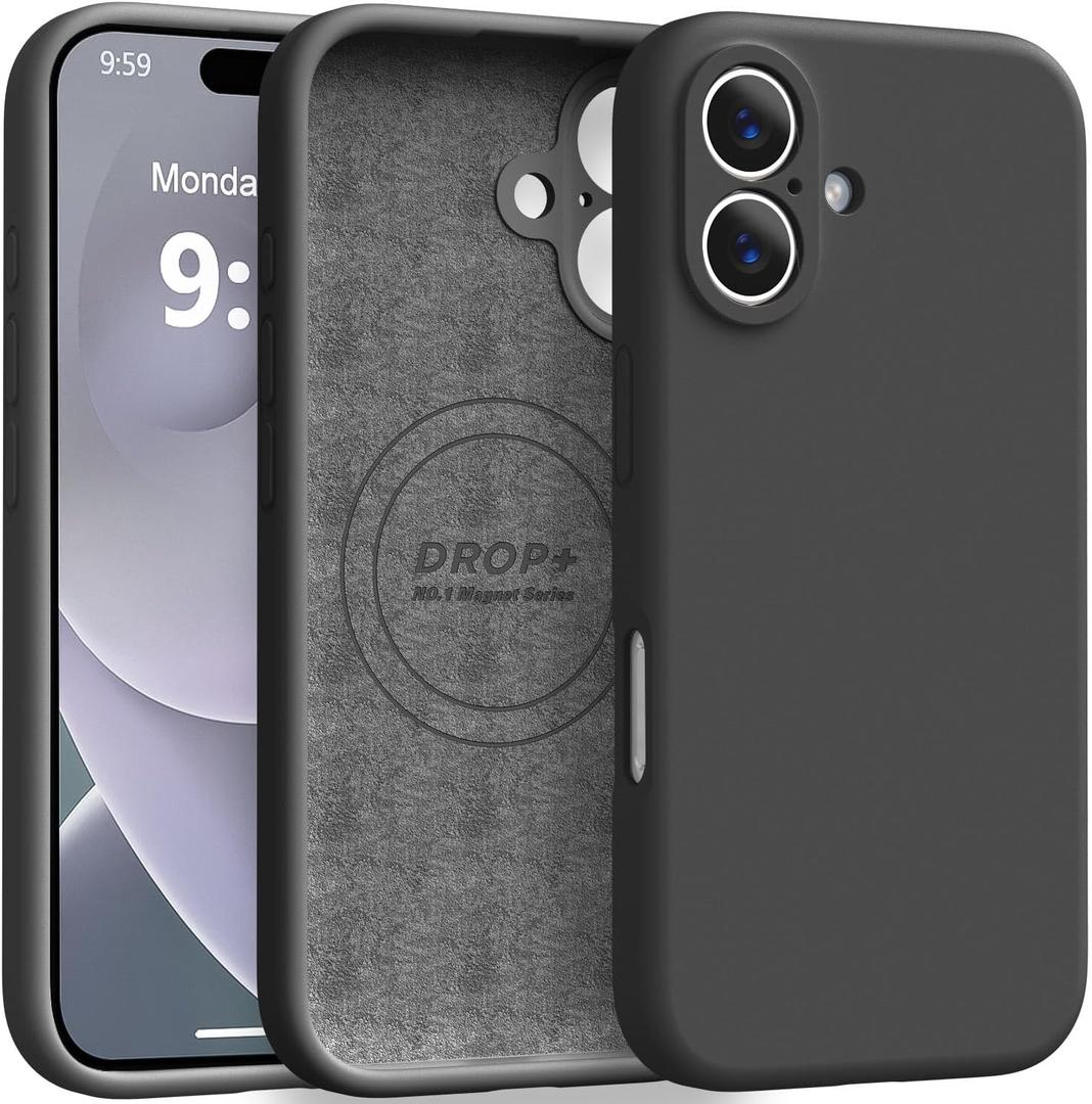 Ktele Magnetic for iPhone 16 Case [Compatible with Magsafe] [Premium Silicone Satin-Smooth Touch] Slim Shockproof Anti-Scratch Microfiber Lining Case, 6.1 inch, Black