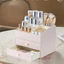 VLANDO Makeup Organizer,Skincare Organizer for VanityPU Leather Make up Organizer with Drawers Cosmetic Display Case for Countertop,Perfume,Gifts Ideas for Women (Apricot White)