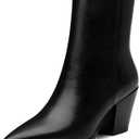 NUMALEO Womens Ankle Boots Chunky Low Heel Pointed Toe Heeled Booties Side Zipper Comfy Spring Fall Boots 2.5" Dress Shoes (Black, 7)