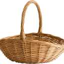 Handwoven Wicker Harvest Basket with Handle, Natural Storage and Picnic Basket, 15.7x13x15 Inches