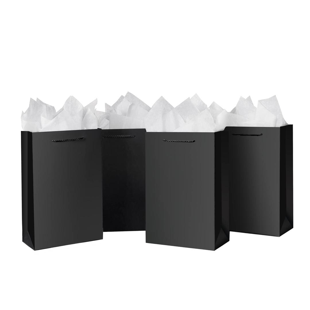 SHIPKEY 10 Pack Luxury Black Gift Bags with Gold Frame, 8.7'' Includes Tissue Paper&Handle, Perfect Thank You Favor Bags for Wedding, Groomsmen, Bridesmaid, Christmas Party, 5 Senses Gifts (8.7x3.9x7.1in/22x10x18cm)