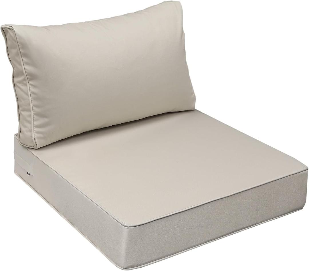 AAAAAcessories Outdoor Seat Cushions for Chairs, Fade-Resistant, Waterproof Patio Furniture Replacement Cushions, 24" x 24" x 5" + 24" x 13.5", Beige