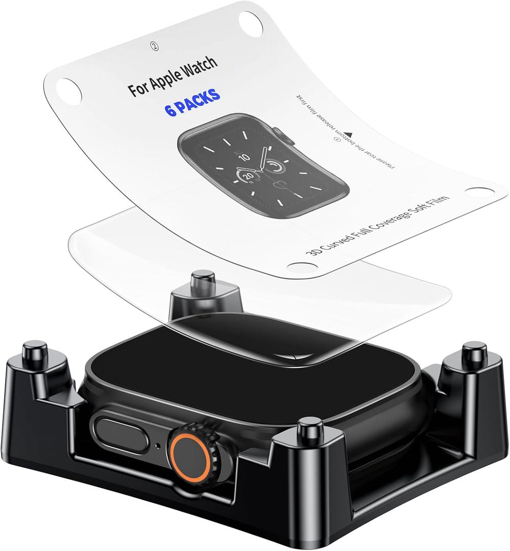Misxi 6 Pack TPU Clear Screen Protector with an Auto Alignment Tool Kit for Apple Watch Ultra 3 (2025)/ Ultra 2/ Ultra 49mm, Self-Repairing No Bubble Easy-to-Install Soft Ultra-HD Protector for iWatch