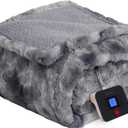 Westinghouse Electric Blanket Twin, Faux Fur Heated Blanket with 10 Heating Levels & 1-12 Hours Auto Off, Soft Cozy Sherpa Heated Blanket Washable Blanket (62" x 84" Twin Size, Grey)