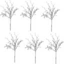 Flueyer 6 Pack Silver Artificial Christmas Picks Christmas Berries Stems with Leaves Floral Picks Twig Stem for Xmas Wreath Garland Crafts Holiday Home Decor
