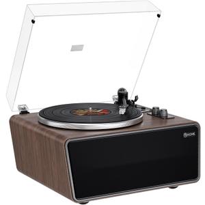 All in One Vinyl Record Player,Bluetooth Turntable Built in 4 Stereo Speakers Phono Preamp,High Fidelity Turntables for Vinyl Records with Magnetic Cartridge AT-3600L,2-Speed,33/45RPM,USB PC Recording (Black Walnut Wood)