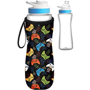 Toykee Water Bottle Sleeve for Cirkul 22 oz - Bottles Cover Holder Carrier Bag with Handle Strap (Black Game)