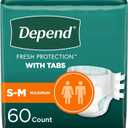 Depend Incontinence Protection with Tabs, Unisex, Small/Medium (1934" Waist, Up To 170 lbs), Maximum Absorbency, 60 Count (3 Packs of 20)