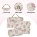 Quilted Makeup Bag,Large Cosmetics Bag Set,Cotton Coquette Floral Make up Pouch,Travel Toiletry Bag for Women (3pcs, Park)