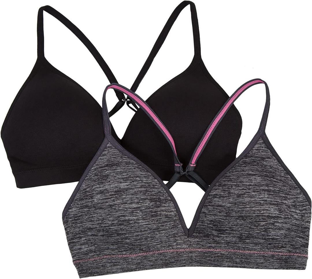 Fruit of The Loom Girls' 2-Pack Seamless Soft Cup Bras  Lightweight & Gentle Support (Dark Grey Heather/Black Hue)