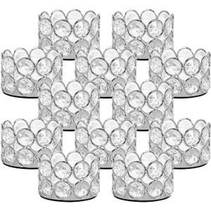 VINCIGANT Silver Crystal Tea Light Candle Holders Set of 12 for Wedding Home Table Centerpiece Decoration,Easter Gift(Candle Excluded)