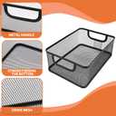 2 Pack EsOffcce Metal Mesh Steel Basket, 2 Size Household Food Sundry Storage Basket, Office Desktop Organizer Basket, Versatile Baskets with Handle for Kitchen Pantry Bathroom Home, Rectangle-Black