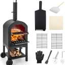 Giantex Pizza Oven Outdoor, Wood Fired Pizza Oven with Pizza Stone, Pizza Peel, Waterproof Cover, Cooking Grids, Pizza Maker with Wheels for Outside Camping Backyard Party (64 Inch)