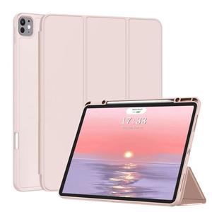 FANSONG Case for iPad Pro 11 Inch 2024 M4 (5th Generation) with Pencil Holder Kids and Women,Slim Trifold Stand Cover with Hard TPU Back Shell,Smart Auto Sleep/Wake for (Model:A2837/A3006),Pink, Set of 2