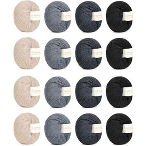 Coopay 16 Skeins Black Gray Yarns Set, Soft Acrylic Yarn for Crocheting, DK Light #3, 50g/1.76oz, Crochet Yarn for Knitting, Mercerized, Ideal for Dolls, Sscarves, Sweaters, Knitted Hats, Baby Blanket (Gray color family)