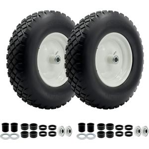2-Pack 4.80-8 Wheelbarrow Tire and wheel with 3"-6''Centered Hub, 3/4" or 5/8''or 1/2'' Bearings, 16 Tire Assembly for Hand Truck,Garden Cart (4.80/4.00-8 Flat Free,3"Center Hub,Knobby Tread)