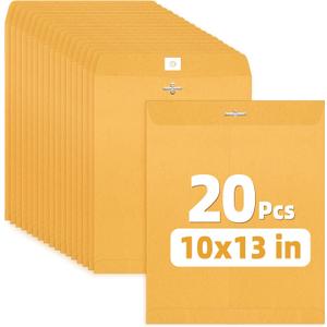 SUNEE 10x13 Clasp Envelopes 20 Count - 10x13 Inch Brown Kraft Envelopes with Clasp Closure  for Home, Office, Business, Legal or School, Great for Filing, Storing or Mailing Documents