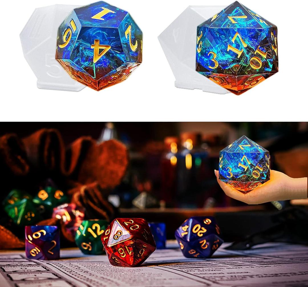 Large Polyhedral Dice Resin Mold - 2 Styles With Letter Number Silicone Mold for Epoxy Resin Crafts, DIY Room Decorations, RPG Games, DND, and Candle Making