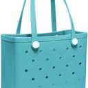 PoVwlty Rubber Beach Bag for Men & Women, Water-resistant Travel Tote Bag for the Beach Boat Pool (Medium, Lake Blue)