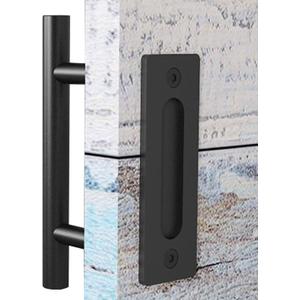 EaseLife 10" Sliding Barn Door Handles and Pulls, Rustic Double Sided Hardware Set, Heavy Duty, Matte Black Powder Coated Finish, Easy Install