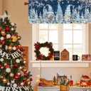 Christmas Gnome Window Valance,Xmas Tree Valances for Kitchen Windows,Winter Snowflakes Branches Rod Pocket Valance Curtain,Dark Blue Short Curtains Window Treatment for Bedroom 54x18in