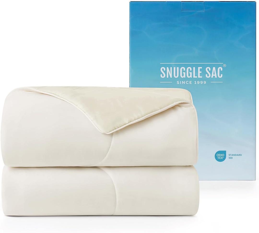 Snuggle Sac Natural Viscose Cooling Comforter Queen Size, Lightweight Breathable Silky Cooling Bedding with Q-Max>0.45 for Bedroom, Home Decor, Hot Sleepers & Night Sweats, Snow Ivory 90"x90"