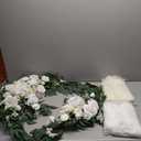 Ling's moment Artificial Wedding Arch Flowers Kit Pack of 4, 2pcs Hanging Silk Flowers Arrangement 2pcs Chiffon Drapes Ceremony Spring Fake Rose Arbor Backdrop White Sage Floral Party Outdoor Decor