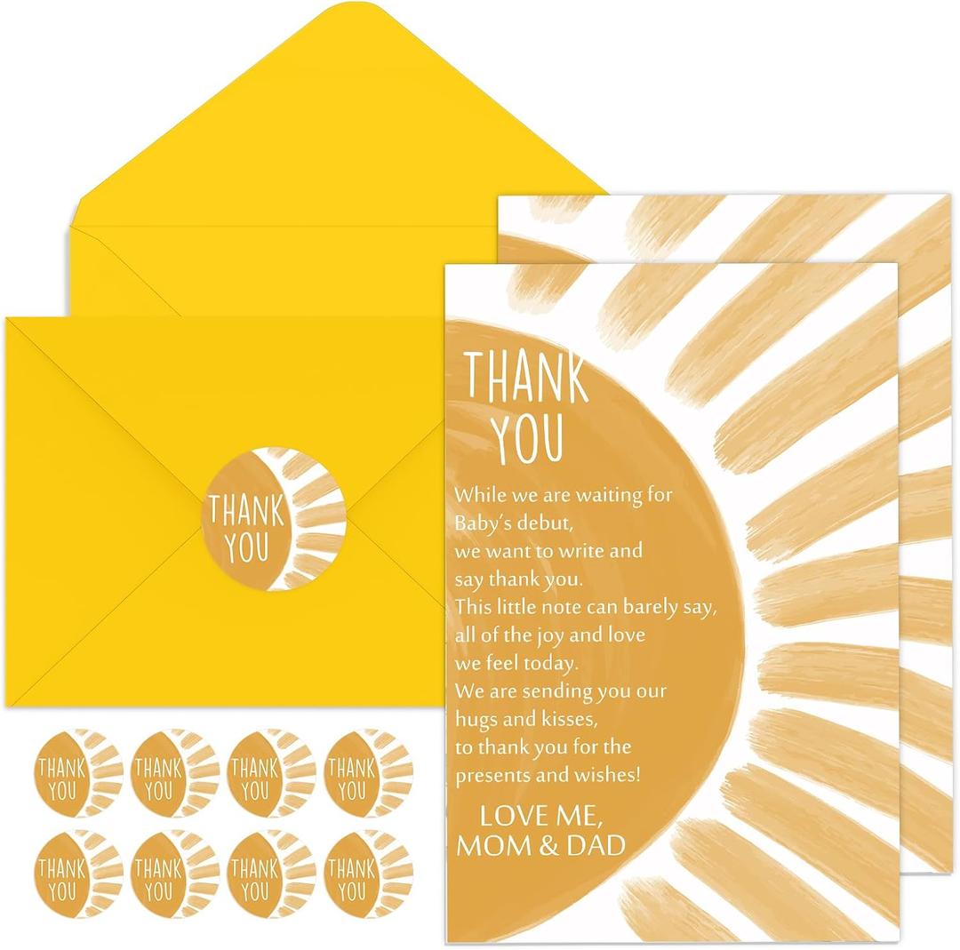 Harloon 50 Sets Here Comes The Son Thank You Cards with Envelopes Stickers Baby Shower Appreciation Gifts Cards for Guest