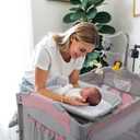 Soobaby 5 in 1 Baby Crib,Bedside Sleeper,Bassinet,Pack and Play with Bassinet and Changing Table,Portable Travel Playpen Music Box,Portable Travel Crib for Infant Newborn (Pink Gray)