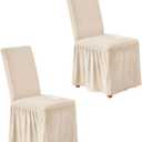 NICEEC Spandex Chair Covers for Dining Chairs Covers Set of 2 Removable Dining Room Chair Covers with Skirt Parson Chair Slipcovers Washable Chair Protector for Kitchen Wedding Party Banquet(Beige)