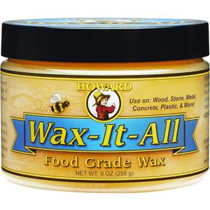 HOWARD WAX-IT-All - Protective Food-Grade Wax, Beeswax Wood Polish: Beautifies and Extends the Finish of Surfaces, Food Grade Beeswax Ideal for Wood, Stone, Metal, Cement, Paint, Plastics, 9 Fl oz