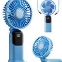 Portable Fan, 4200mAh Battery Operated Fan, 5 Speeds&Digital Display, Makeup Fans for Women with Base, 180Foldable 3in1 Handheld/Neck/Desk Fan for Outdoor Indoor,Ultra Quiet (sky blue)