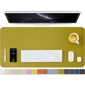 Leather Desk Mat - Non-Slip PU Pad for Home and Office - Ideal for Large Mouse Pad and Desk Mats (Olive Green, 36"x 17")