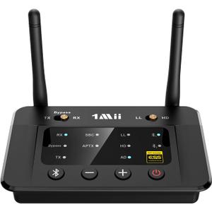 1Mii B03Pro Bluetooth 5.3 Transmitter Receiver for Home Stereo TV, HiFi Wireless Audio Adapter with Audiophile DAC & aptX Low Latency/HD/Adaptive, Long Range, Optical RCA AUX 3.5mm Outputs/Inputs (Black1)