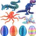 4PCS 3D Printed Dragon Octopuses with Egg Easter Basket Stuffers Easter Egg 3D Printed Animals Toy Set