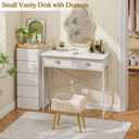 ThreeHio Small Vanity Desk No Mirror for Kids Bedroom, 31.5 Inch Vanity Table with Drawers, Makeup Vanity Desk for Narrow Spaces, White Dreessing Table(No Mirror)