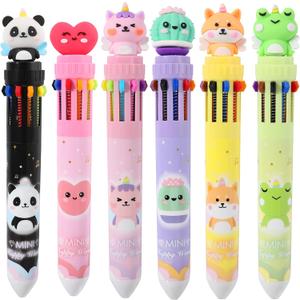 Multicolor Ballpoint Pen 0.7 mm, 10-in-1 Colored Pens Fine Point Retractable Cute Cartoon Animal Ballpoint Pens for Back to School Office Supplies Students Kids Gifts, 6 Pack