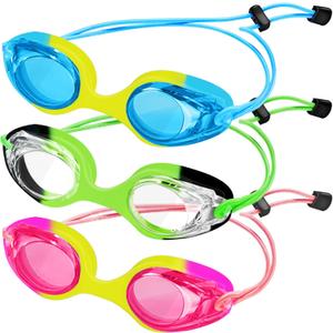 XDX Kids Swim Goggles, 3 Pack With Adjust Bungee Strap, No Leaking Anti-Fog for Boys Girls Age 3-14