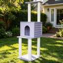 61.5 Indoor and Outdoor Cat Tree Tower, Cat House for Outdoor Cats, Weatherproof Large Cat Condo with Scratching Posts for Catio