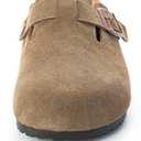 Womens Genuine Suede Clogs for Women Slip-On Buckle Slides Women's Mules & Clogs Natural Rubber Cork Footbed Sandals Potato Shoes with Arch Support (8.5, Taupe)