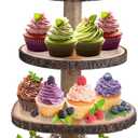Cupcake Stand Wooden Tiered Tray Stand 4 Tier Cupcake Holder Wood Cupcake Tower Rustic Dessert Display Stands for Baby Shower Decorations Rustic Wedding Party Farmhouse Decor