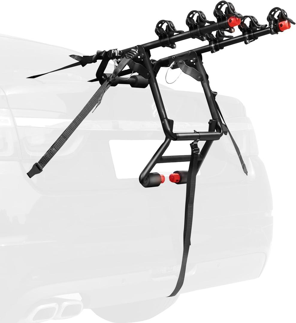 FORWODE Premium 3 Bikes Trunk Mount Rack Bicycle Carrier, Compact Folding Portable Adjustable Bike Rack for Car, SUV, Hatchback, Black